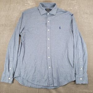 Polo Ralph Lauren Men Knit Dress Shirt Blue Long Sleeve Size Large